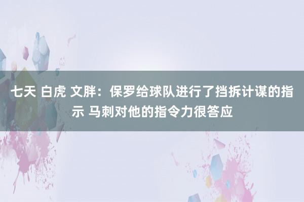 七天 白虎 文胖：保罗给球队进行了挡拆计谋的指示 马刺对他的指令力很答应